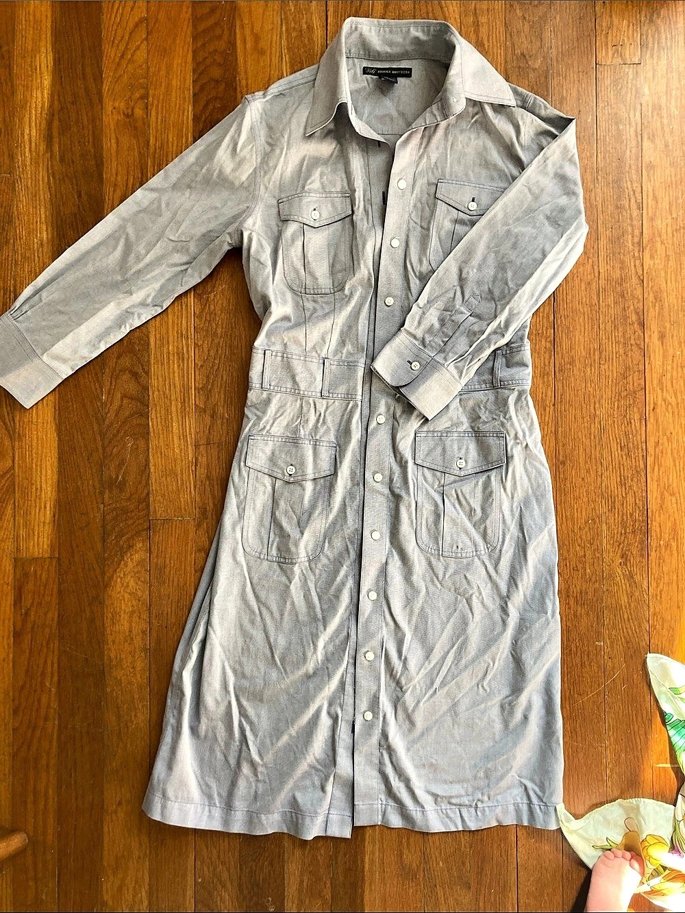 Brooks Brothers 346 100% Cotton Utility Shirt Dress Pockets Blue-Gray Size 2
